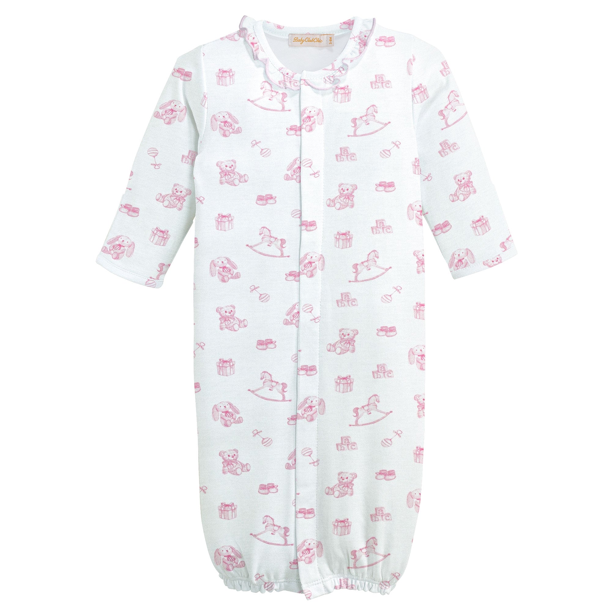 Baby Club Chic Tiny Baby Toys Pink Printed Converter Gown with Ruffle