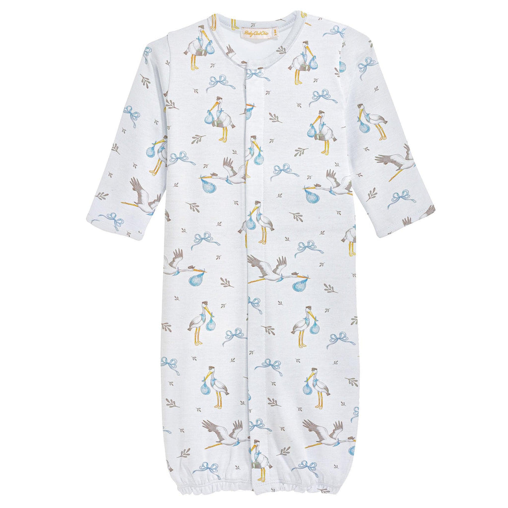 Baby Club Chic Converter Gown with Piping, Storks Blue - shopnurseryrhymes