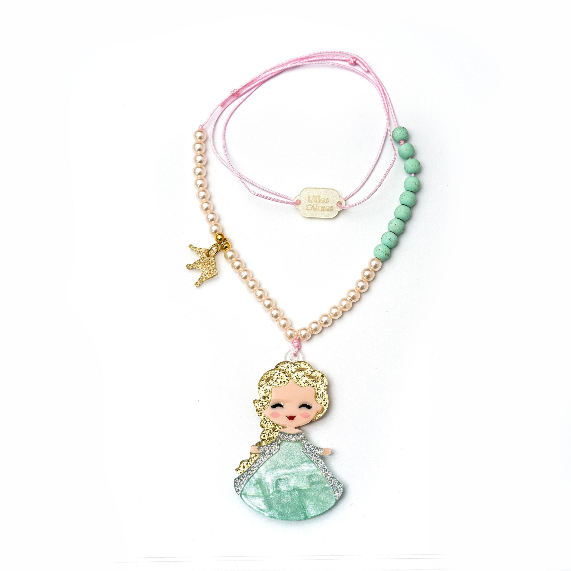 Lilies & Roses Cute Doll Green Dress Beads Necklace