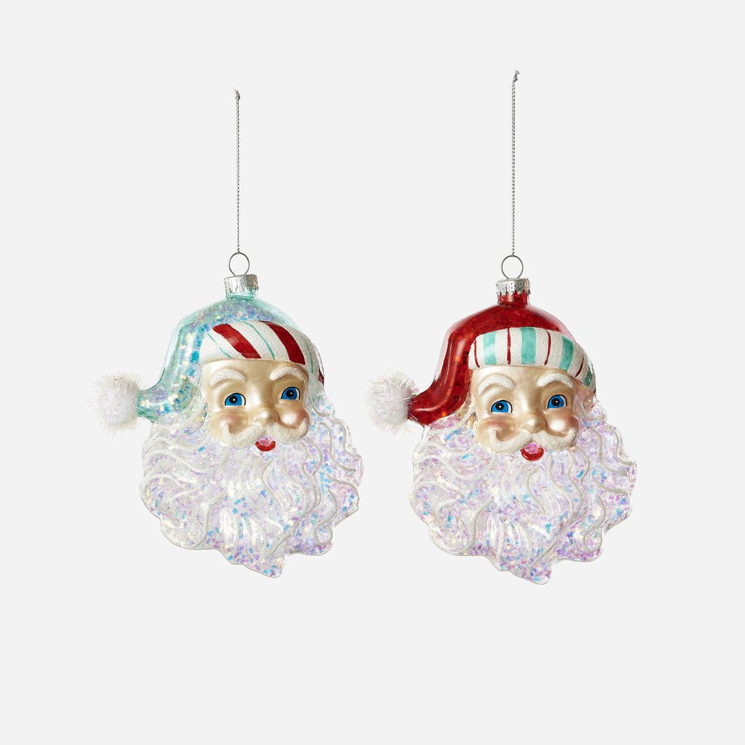 One Hundred 80 Degrees Candy Stripe Santa Head Ornament