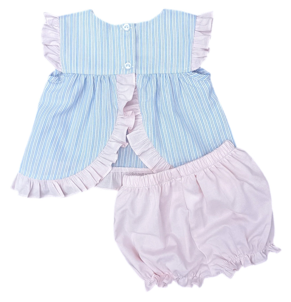 James & Lottie Natalie Bloomer Set, Pink & Blue Stripe