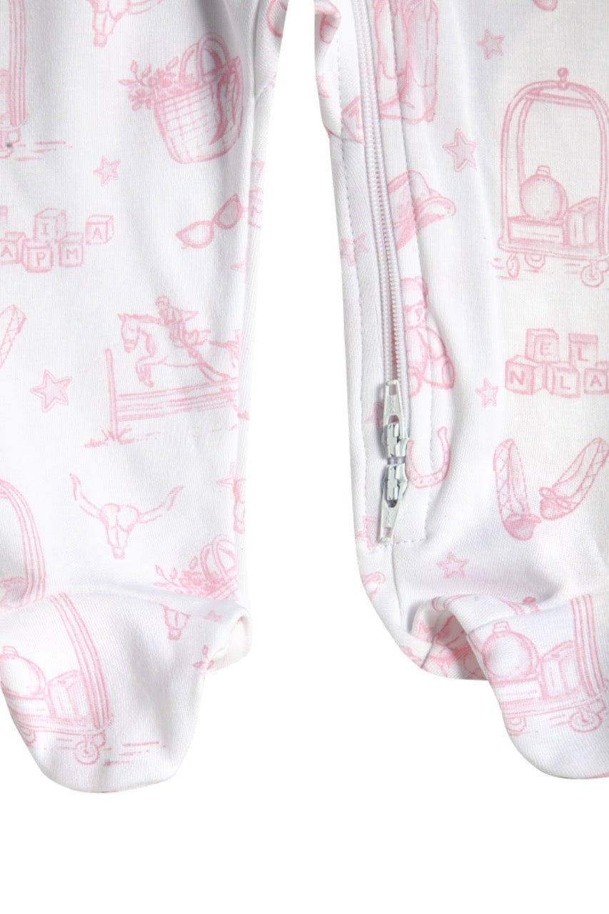 Nella Pima Pink Lone Star Toile Zipper Footie