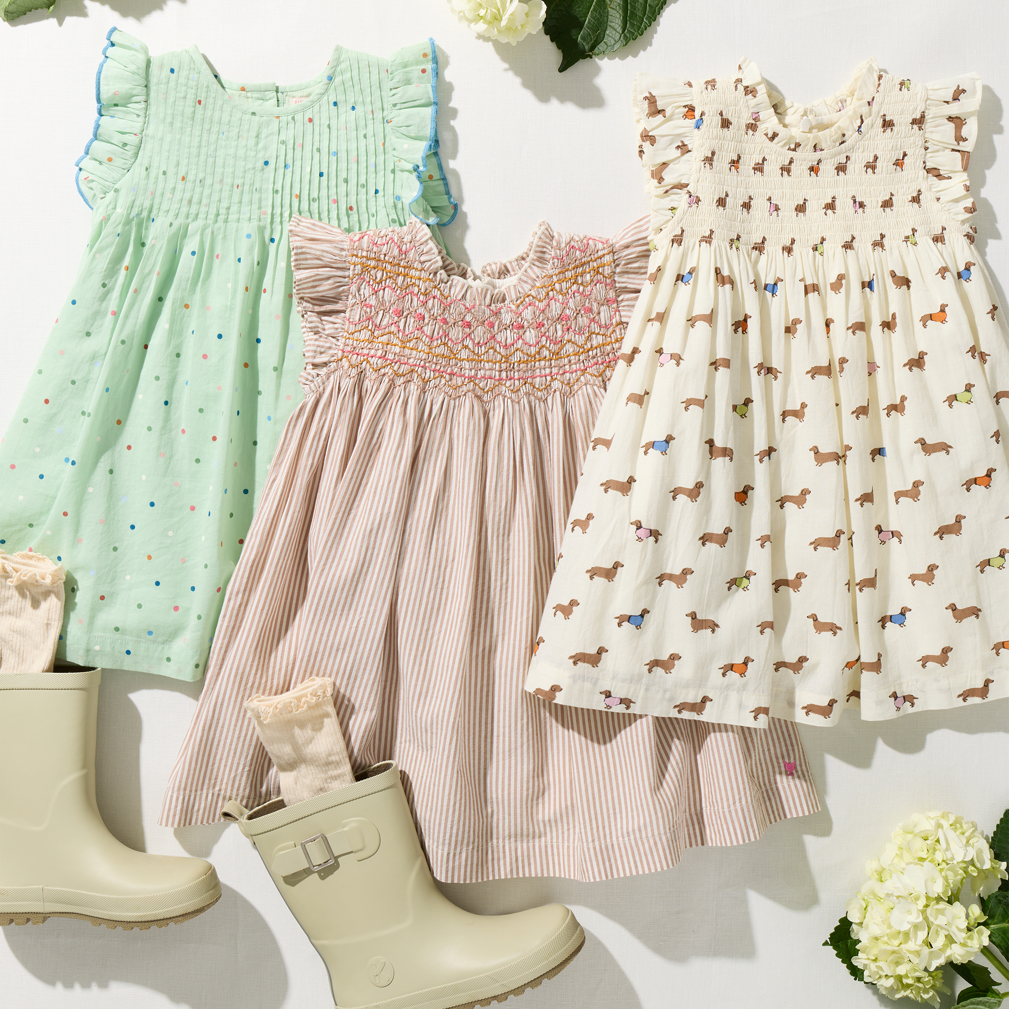 Pink Chicken Jaipur Dress, Pastel Green Polka Dot