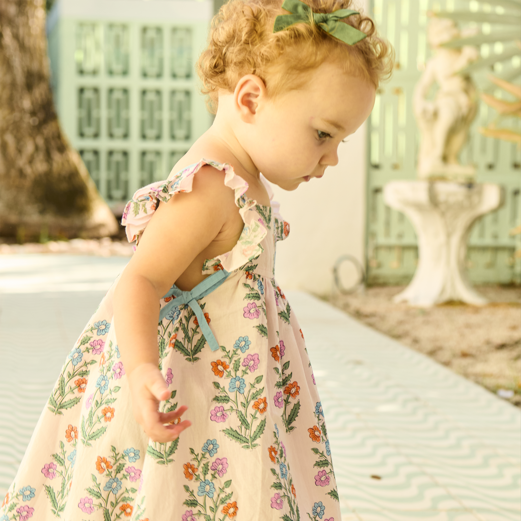 Pink Chicken Ailee Dress Set, Pink Dewdrop Block Print