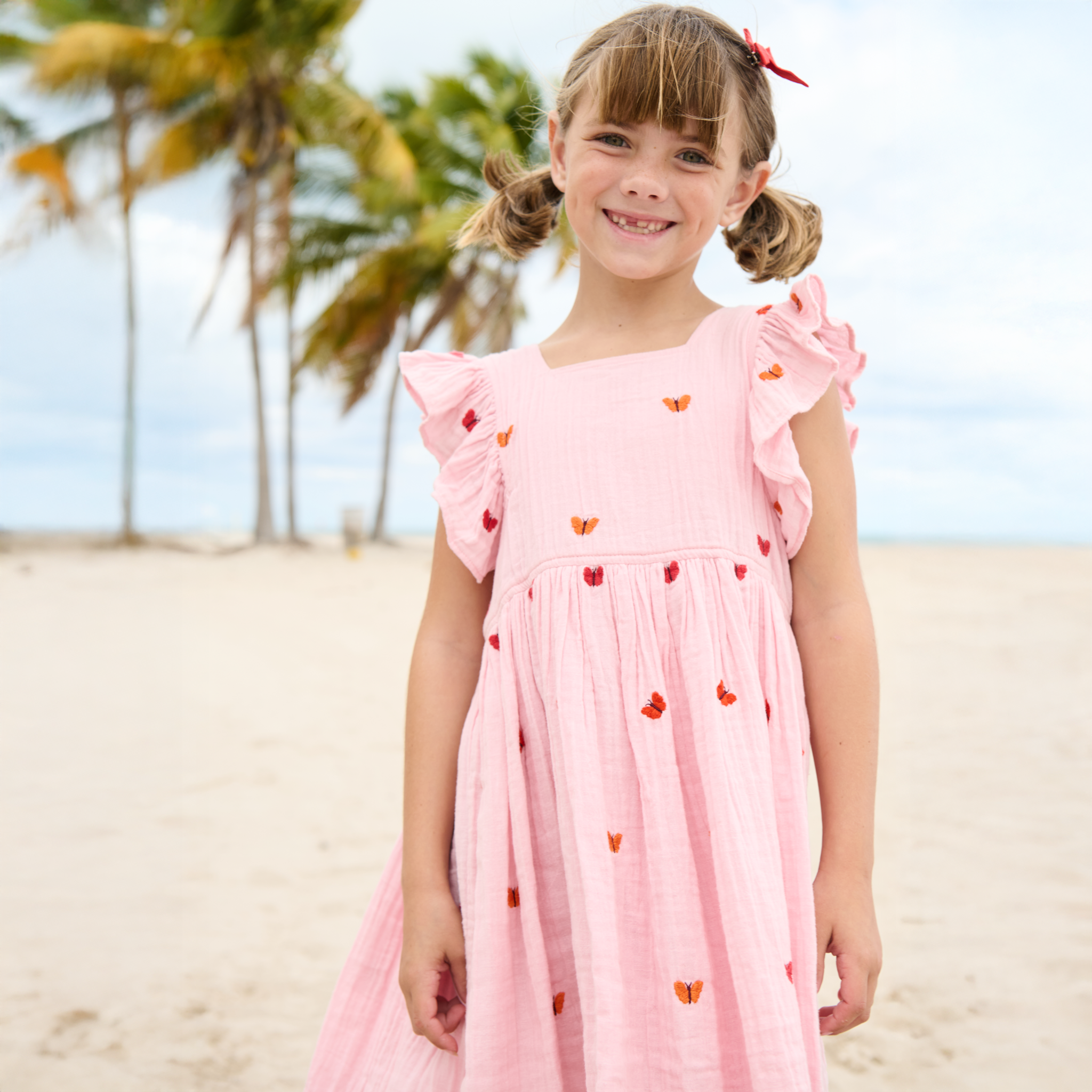 Pink Chicken Elsie Dress, Butterfly Embroidery