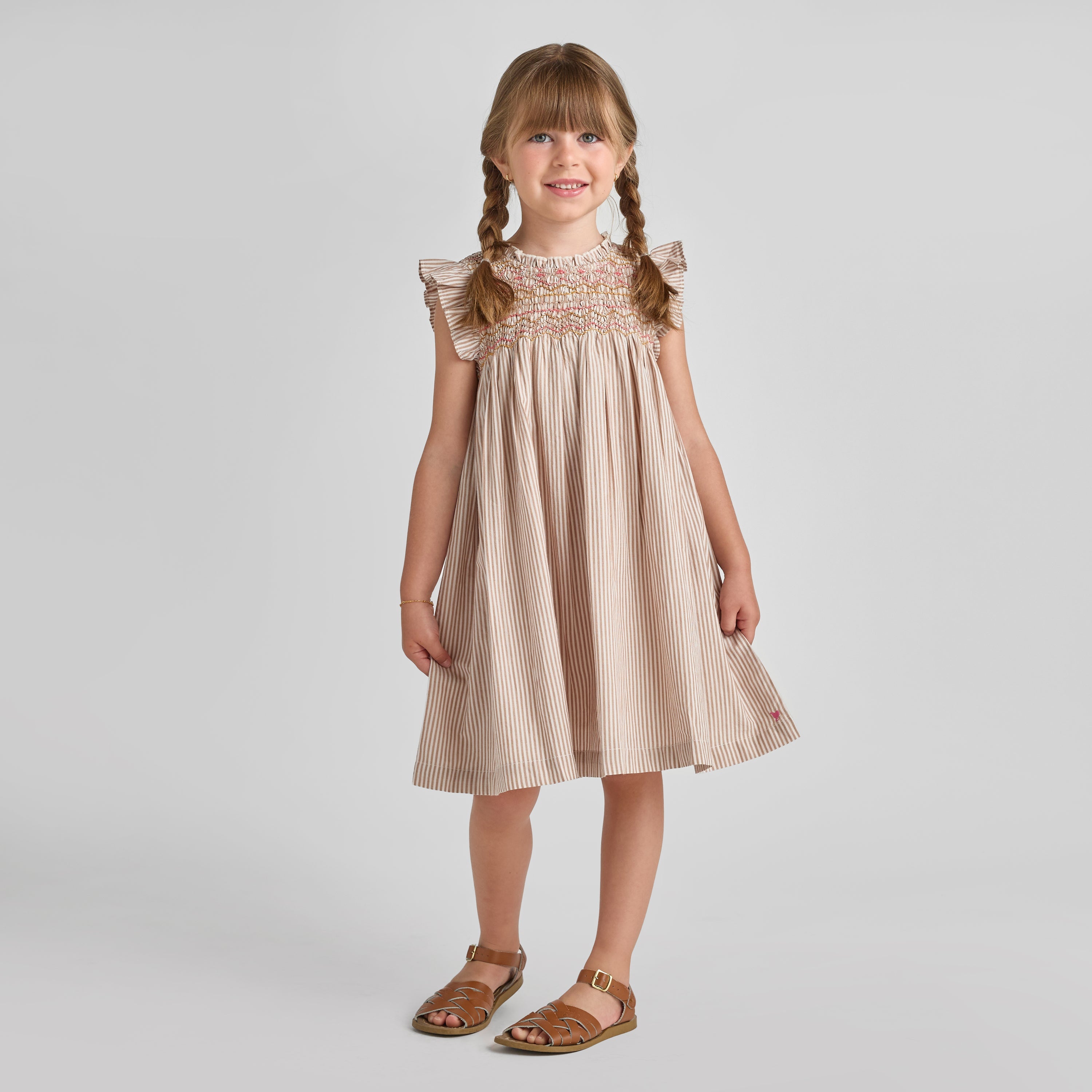 Pink Chicken Stevie Dress, Tawny Brown Stripe