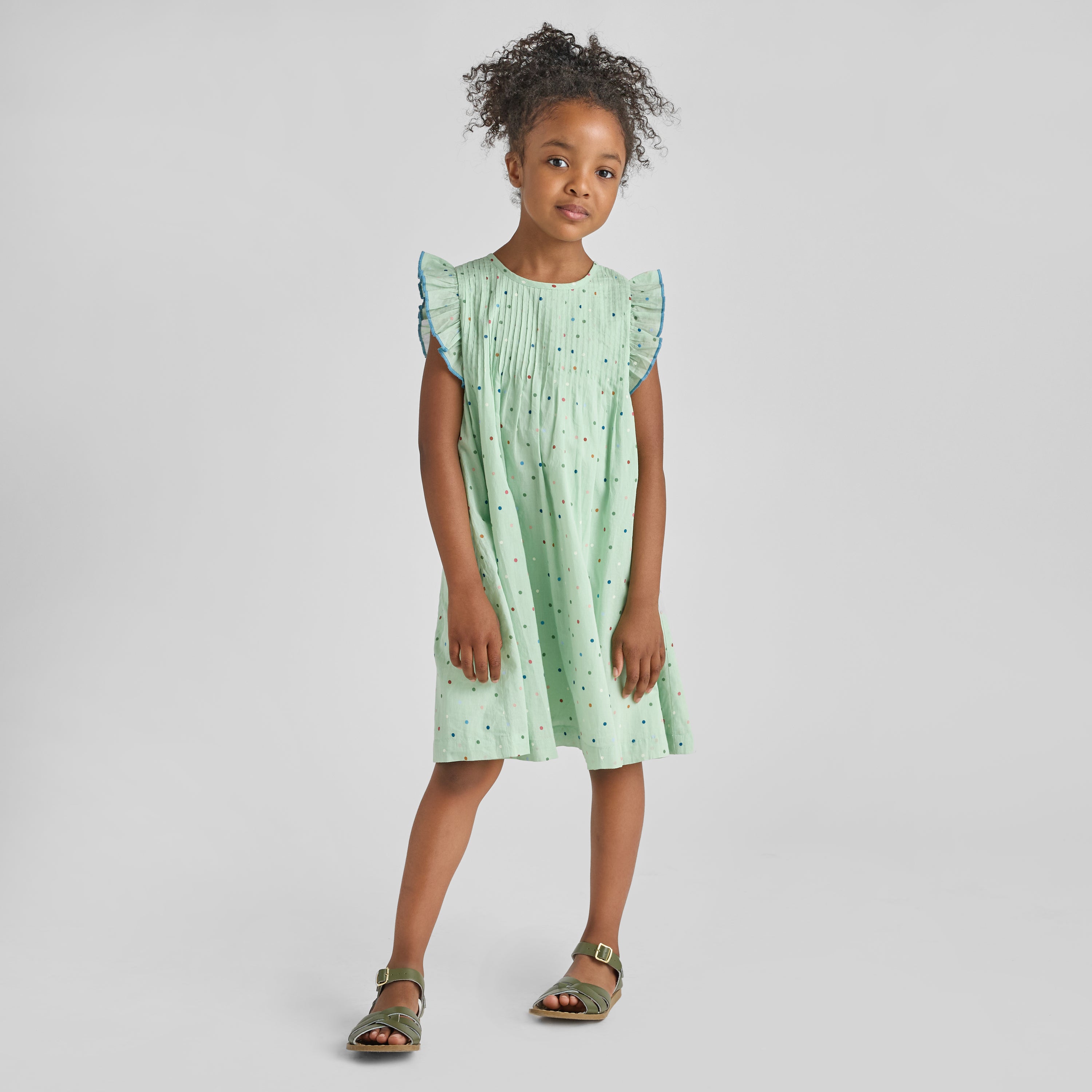 Pink Chicken Jaipur Dress, Pastel Green Polka Dot