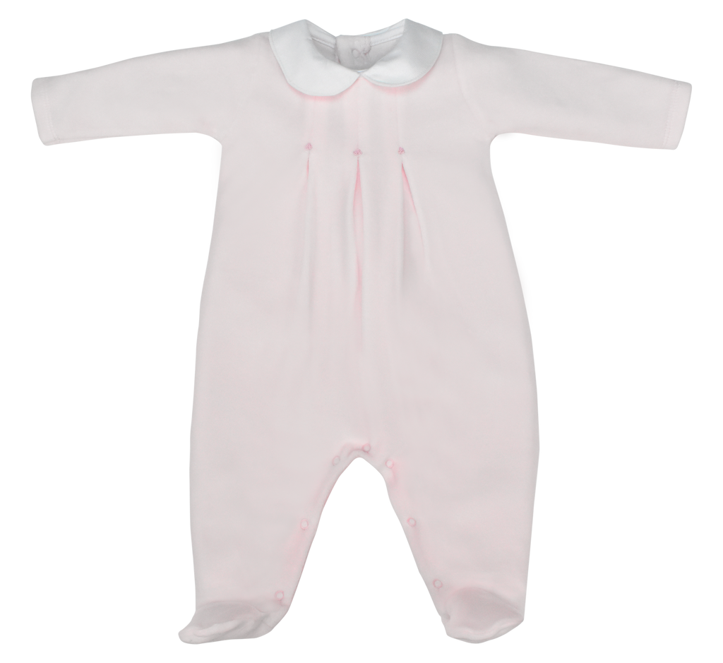 LydaBaby Velour Fold Collection Footie, Pink with Embroidery