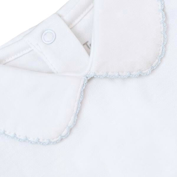 Tecomoabesos Bebe Collar Bodysuit, White with Light Blue