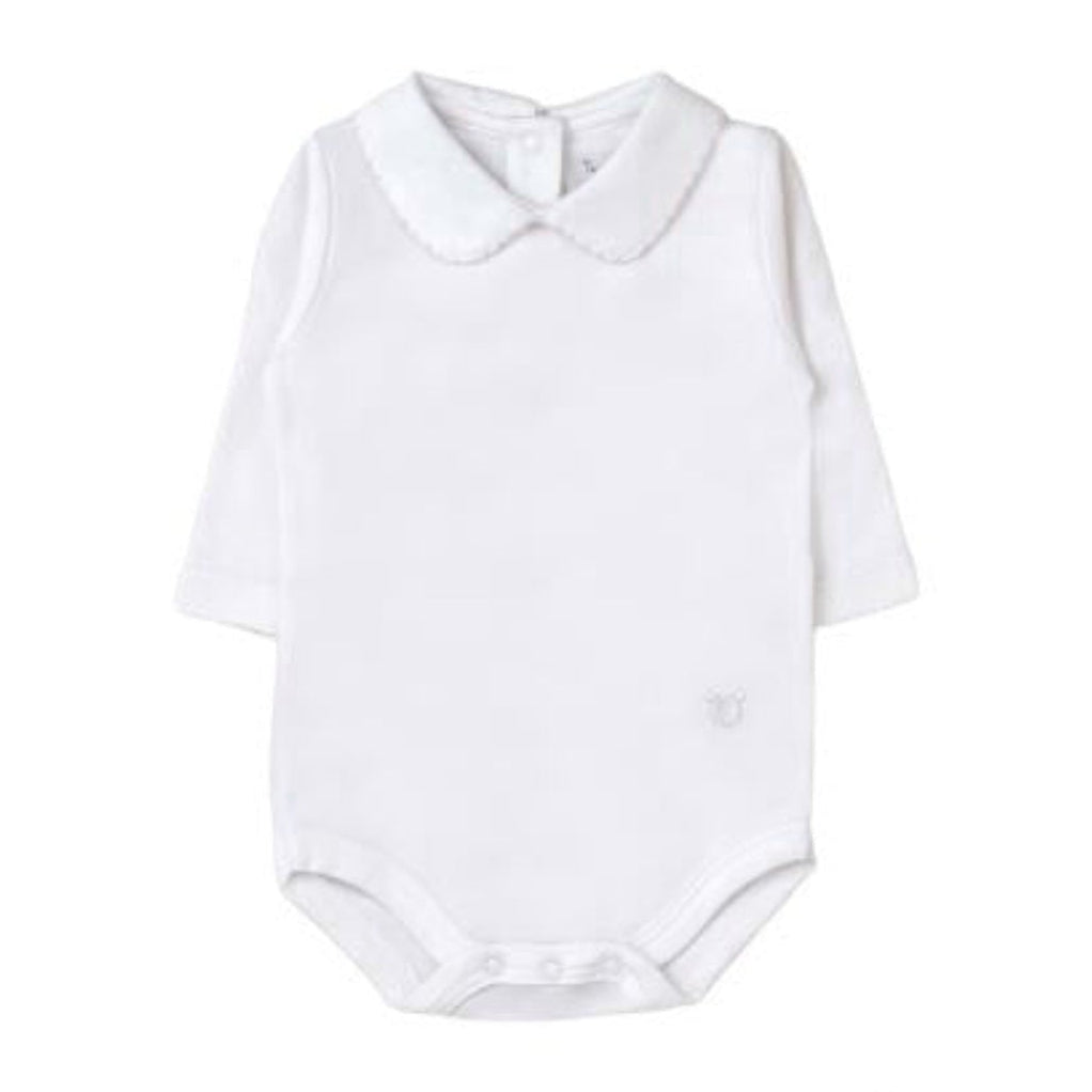 Tecomoabesos Bebe Collar Bodysuit, White with Light Blue