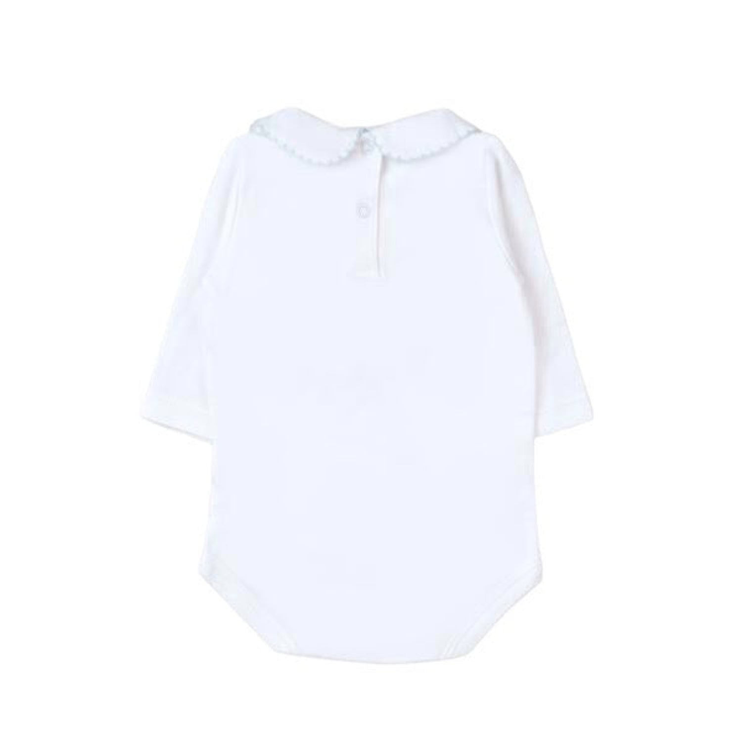 Tecomoabesos Bebe Collar Bodysuit, White with Light Blue