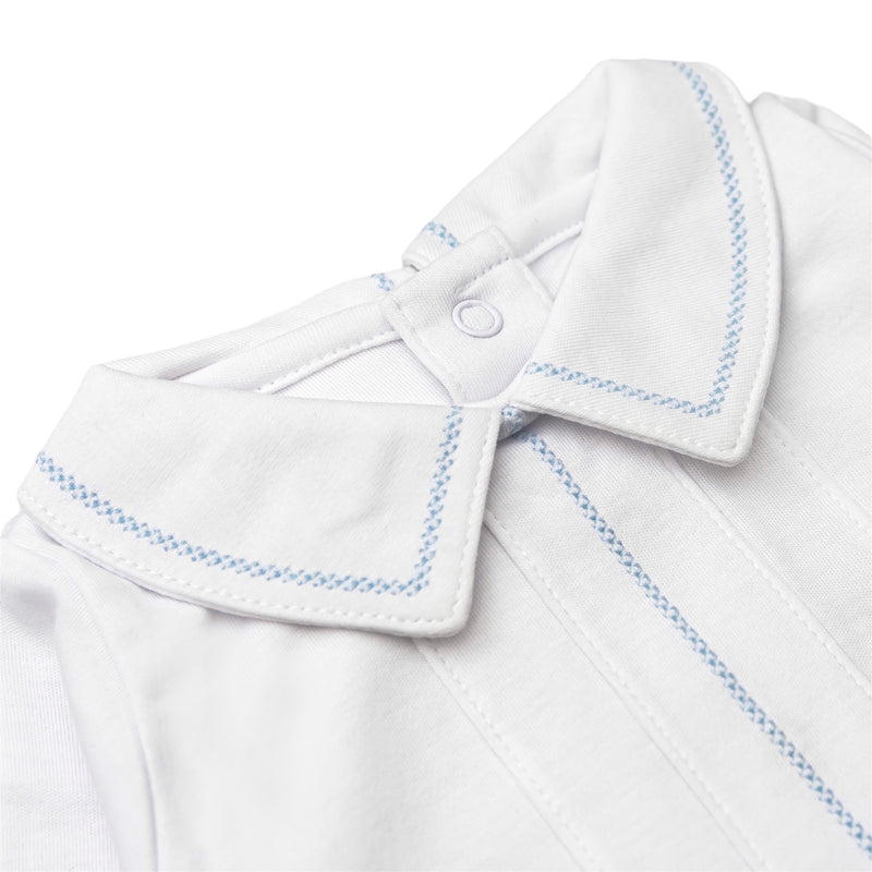 Tecomoabesos Smocked Footie, White with Light Blue main image 0