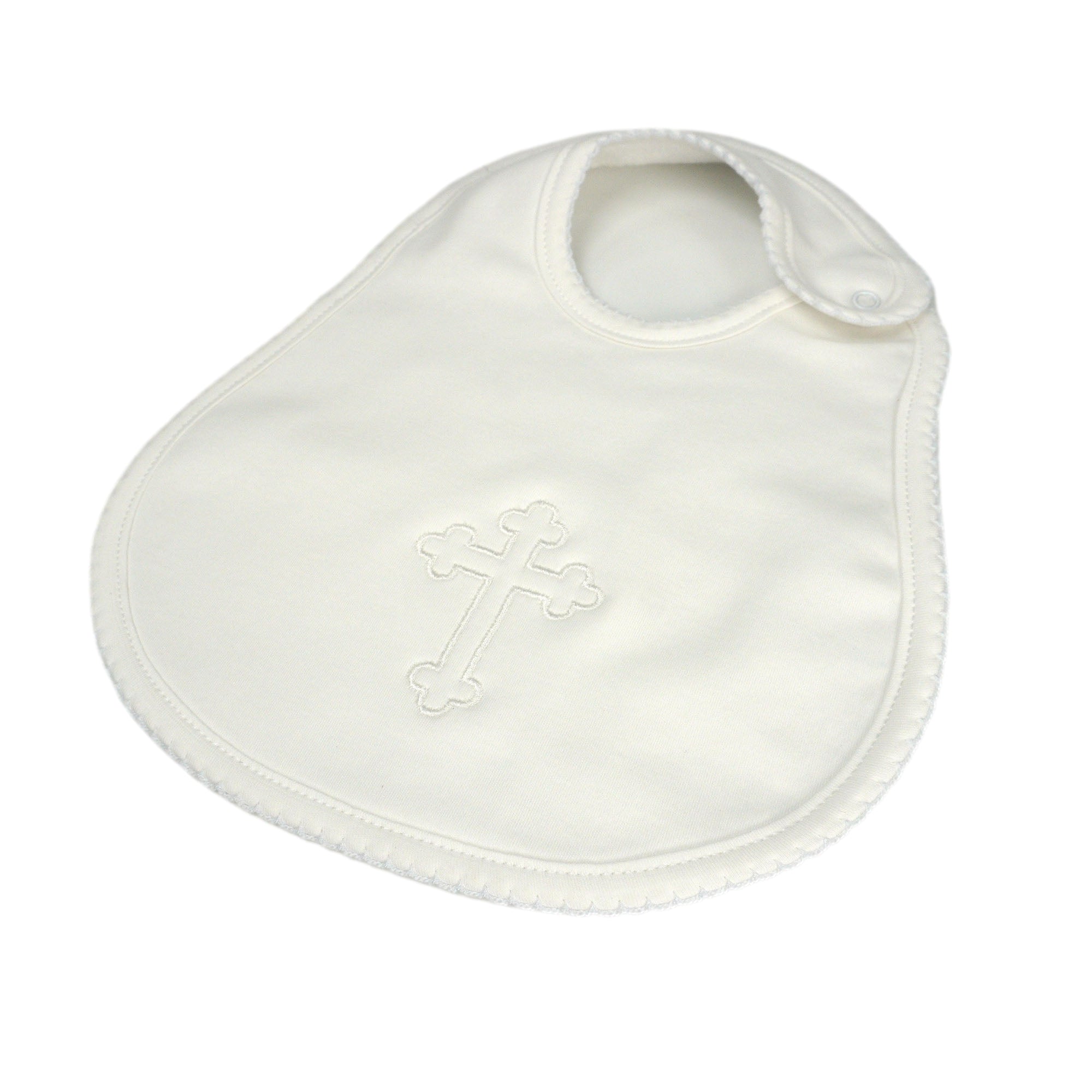 Marcela Pima Cotton Christening Bib with Embroidered Cross