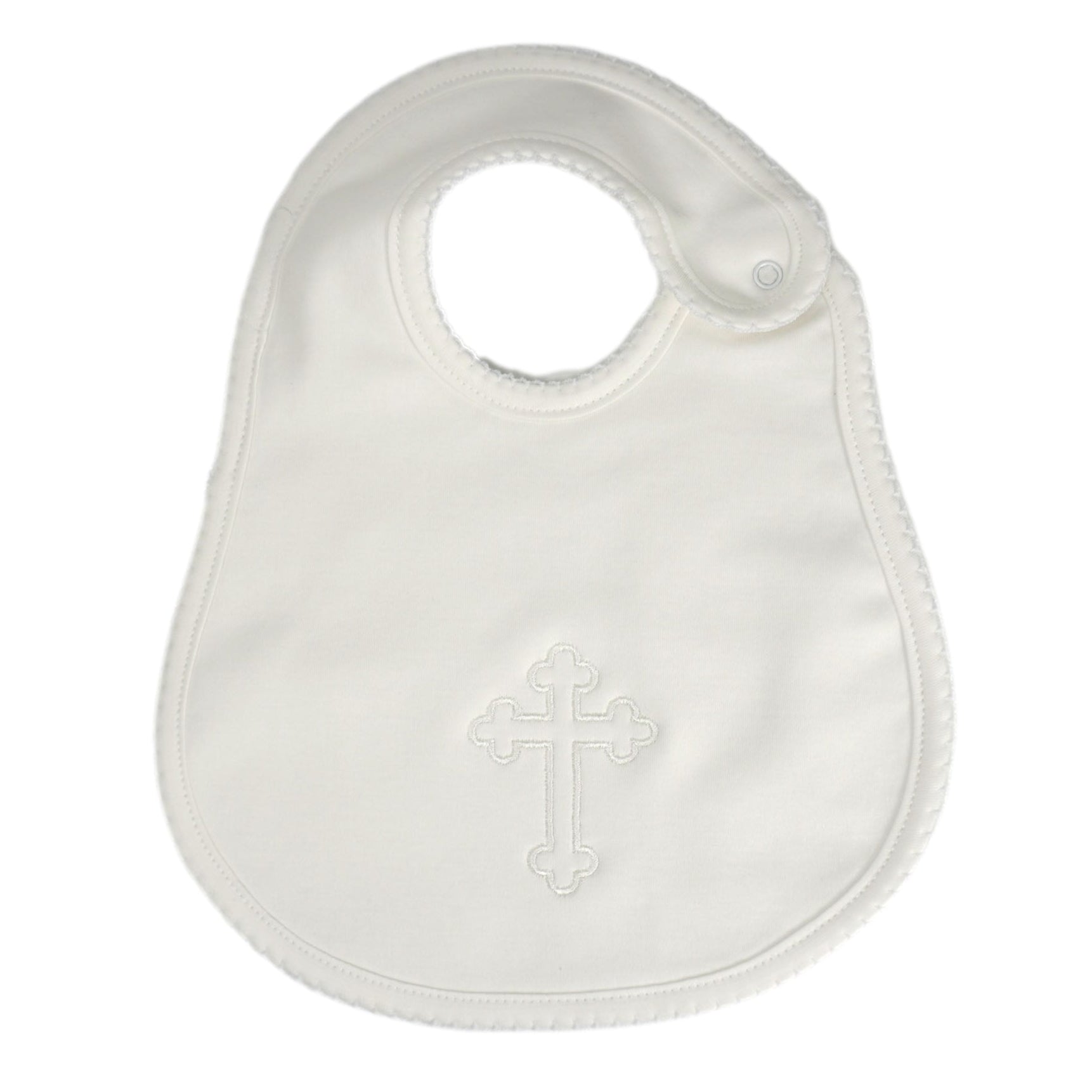Marcela Pima Cotton Christening Bib with Embroidered Cross