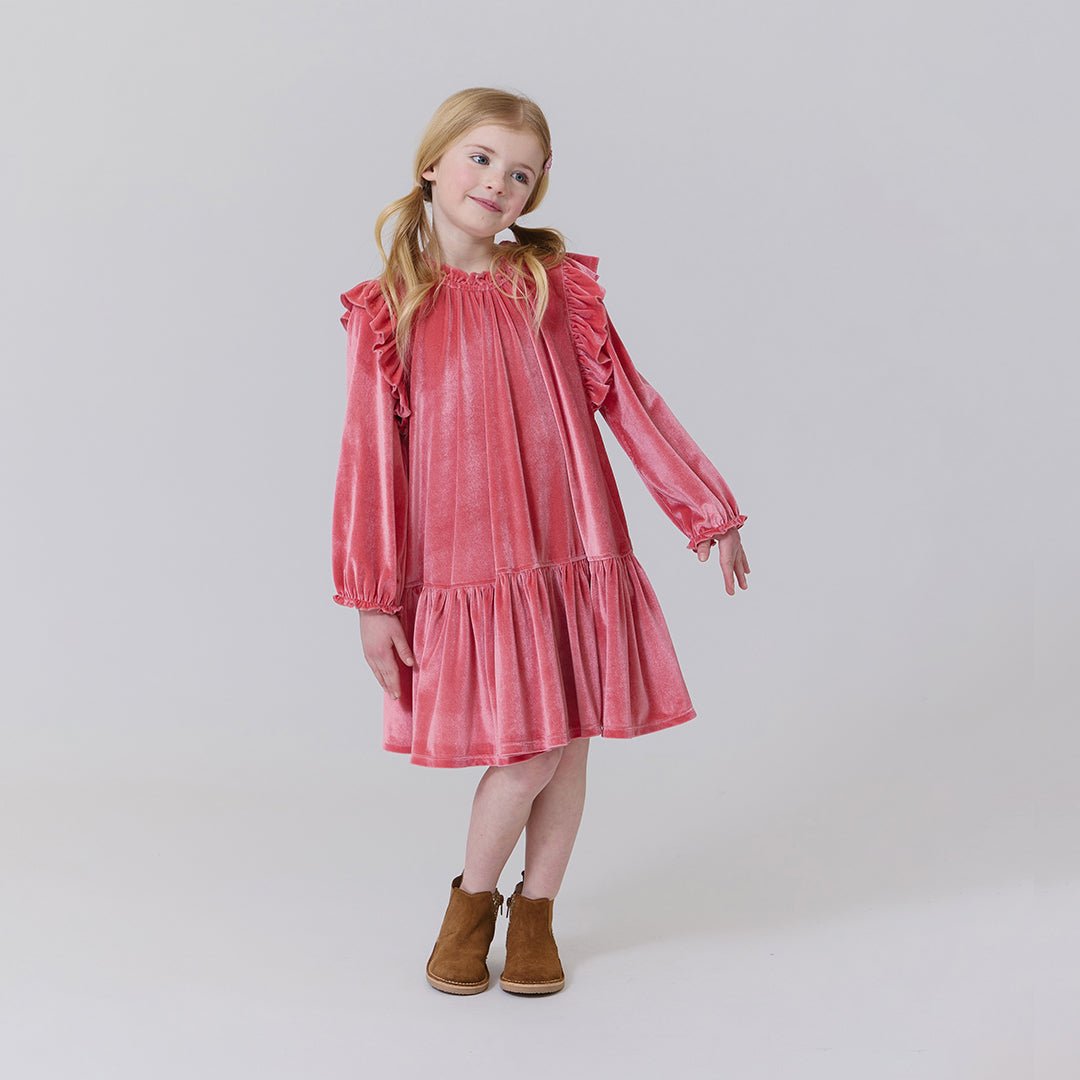 Pink Chicken Velour Harper Dress, Desert Rose