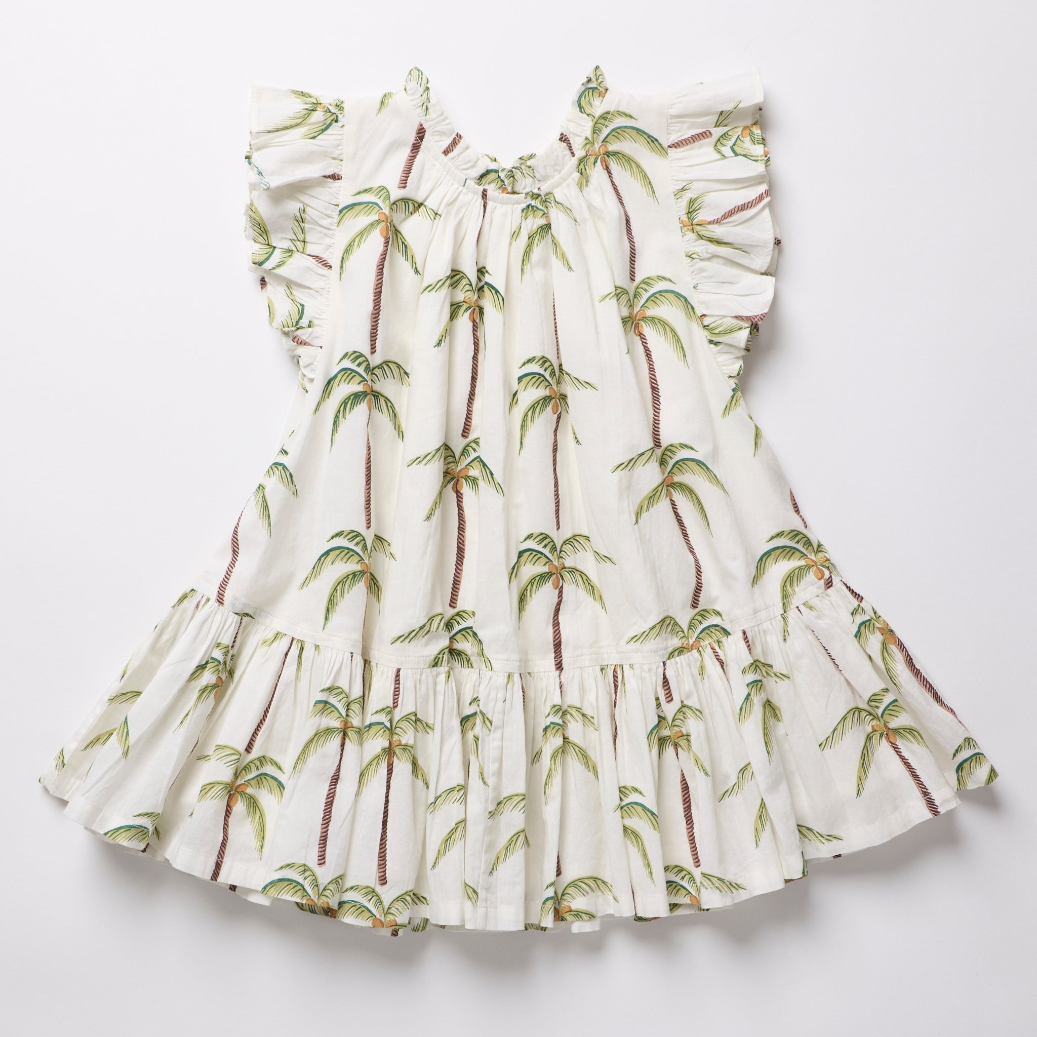 Pink Chicken Harper Dress, Cream Palm Trees