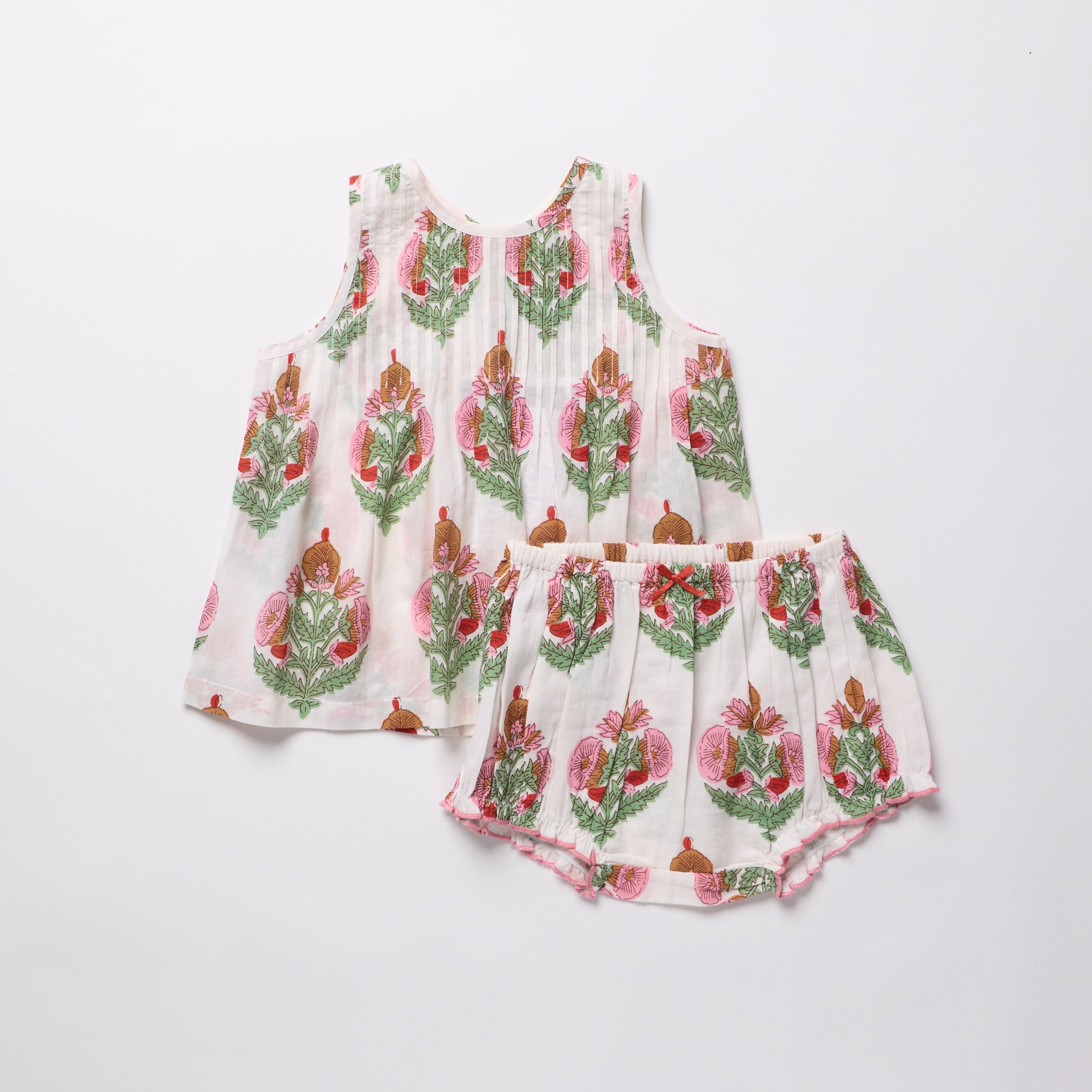 Pink Chicken Jaipur Diaper Set, Pink Bellflower