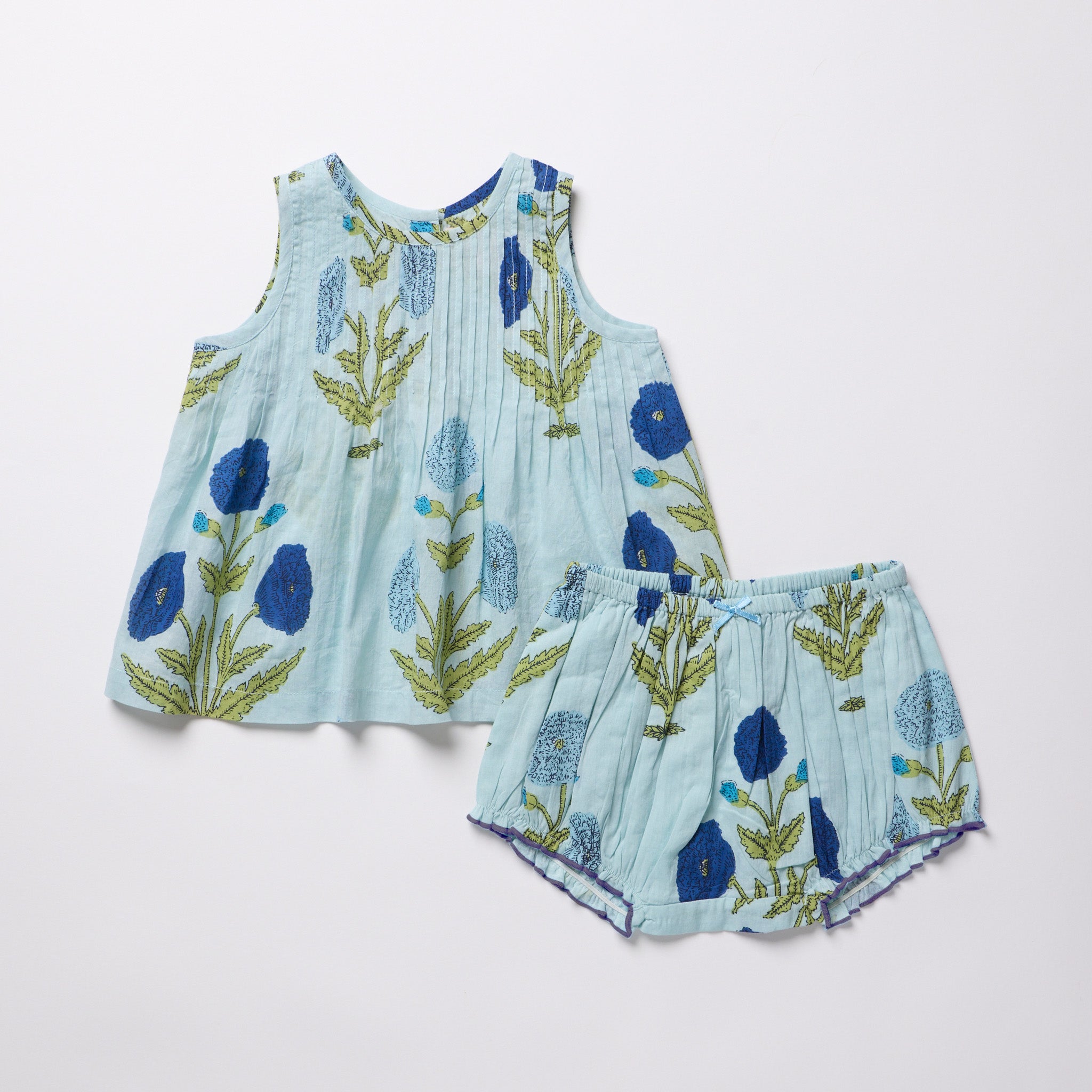 Pink Chicken Jaipur Diaper Set, Light Blue Dandelion