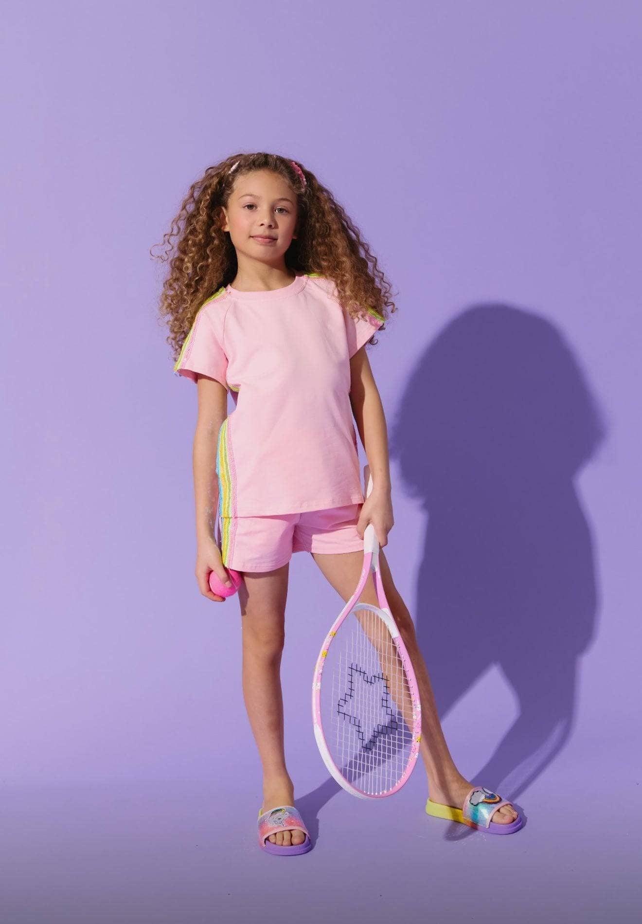 Lola & The Boys Pink Rainbow Stripe Short Set