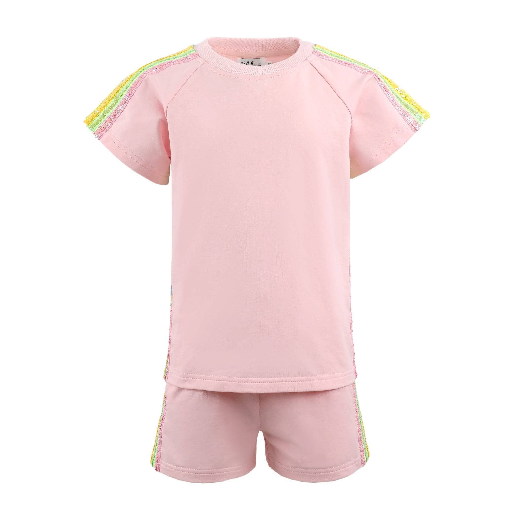 Lola & The Boys Pink Rainbow Stripe Short Set