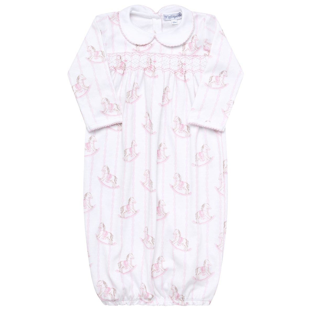 Nella Pima Pink Rocking Horse Smocked Gown
