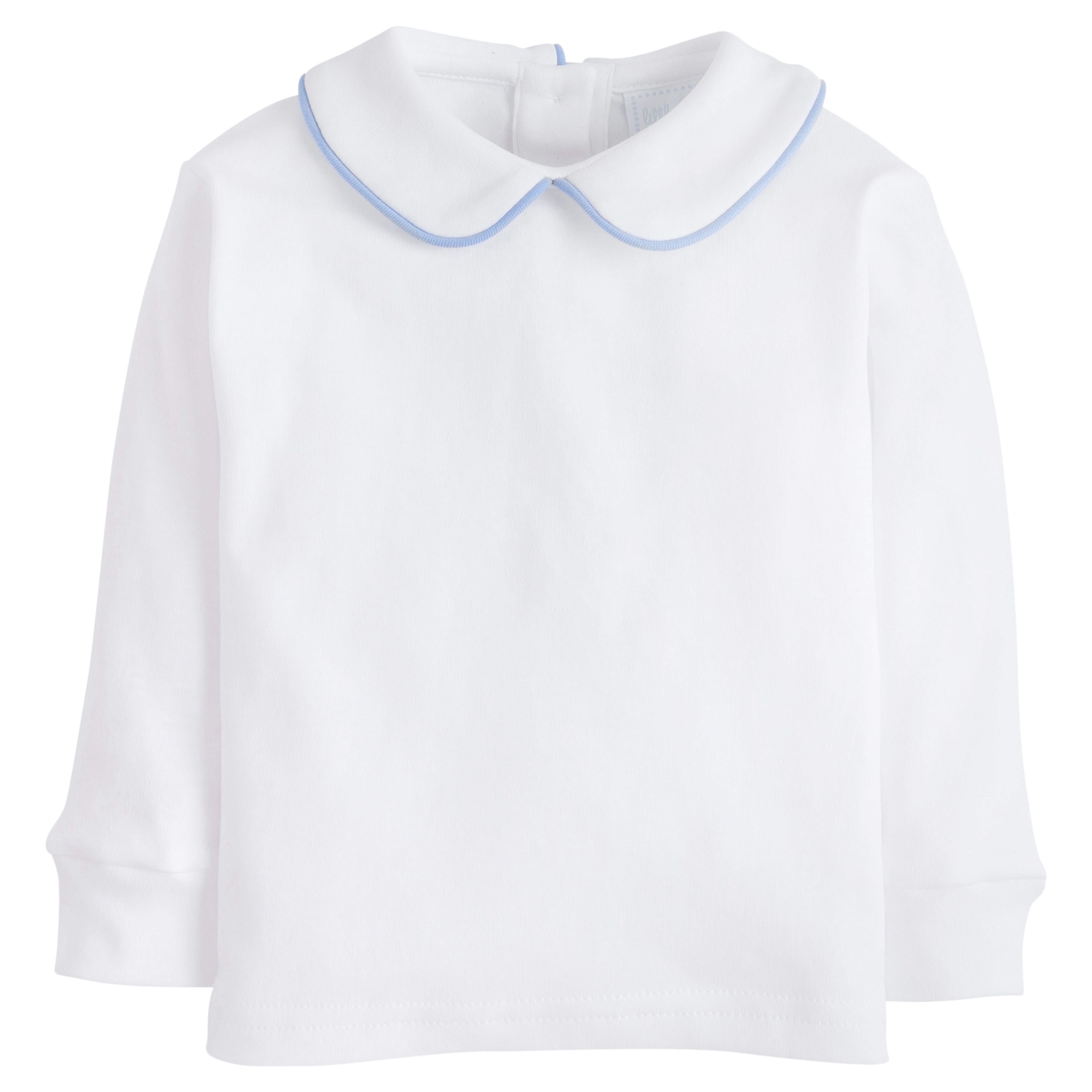 Little English Piped Peter Pan Shirt, Light Blue