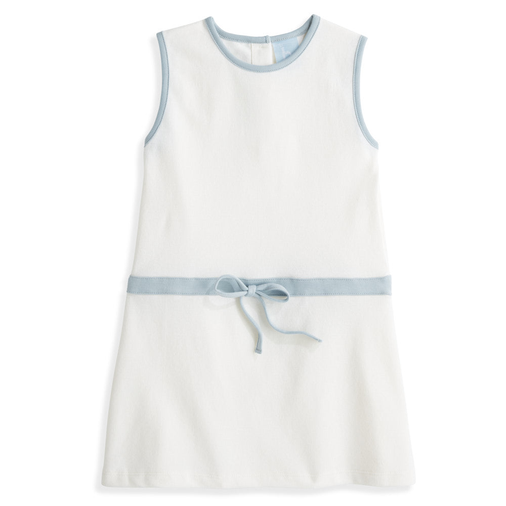 Bella Bliss Pique Strafford Dress, Ivory with Moody Blue