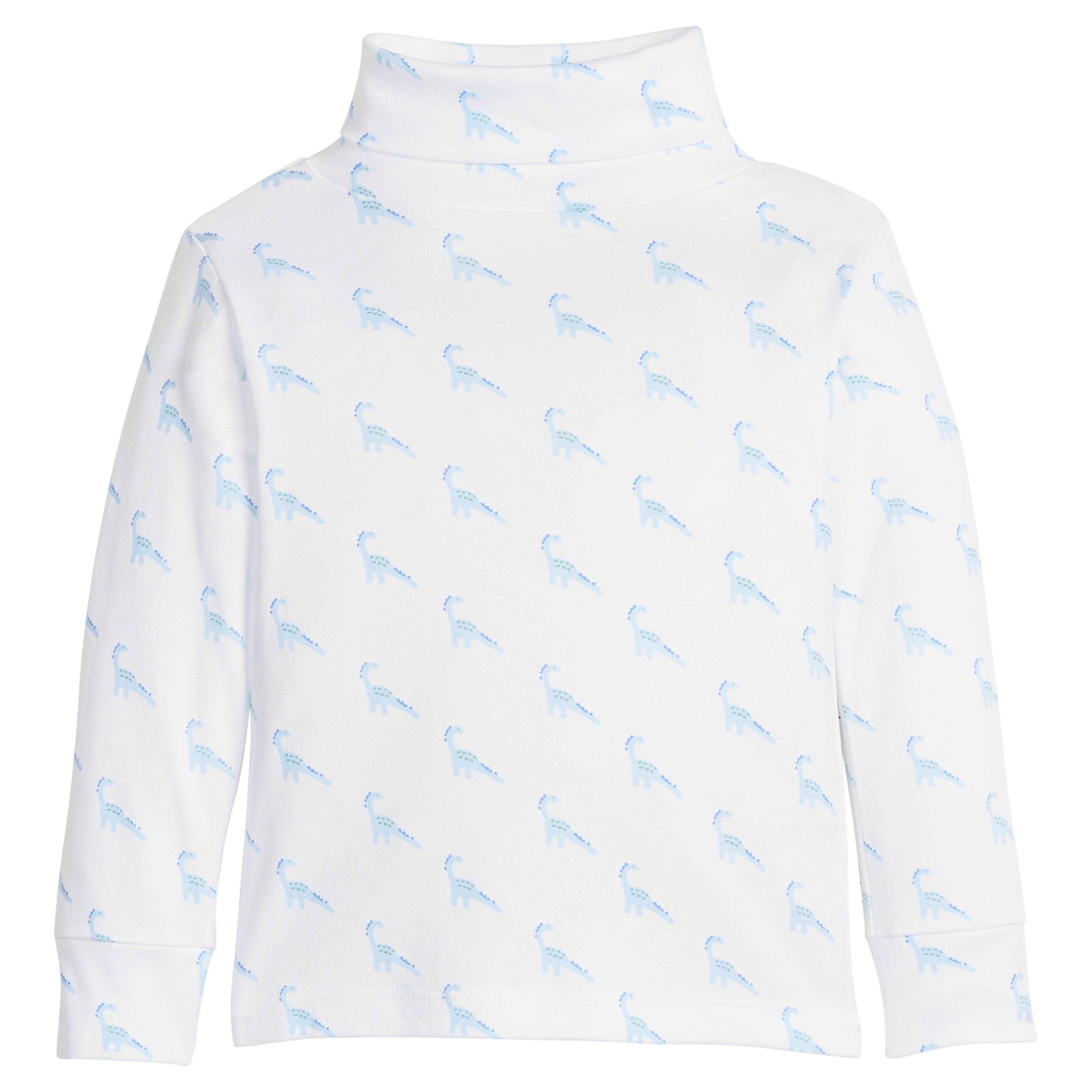 Little English Printed Turtleneck, Blue Dinosaur