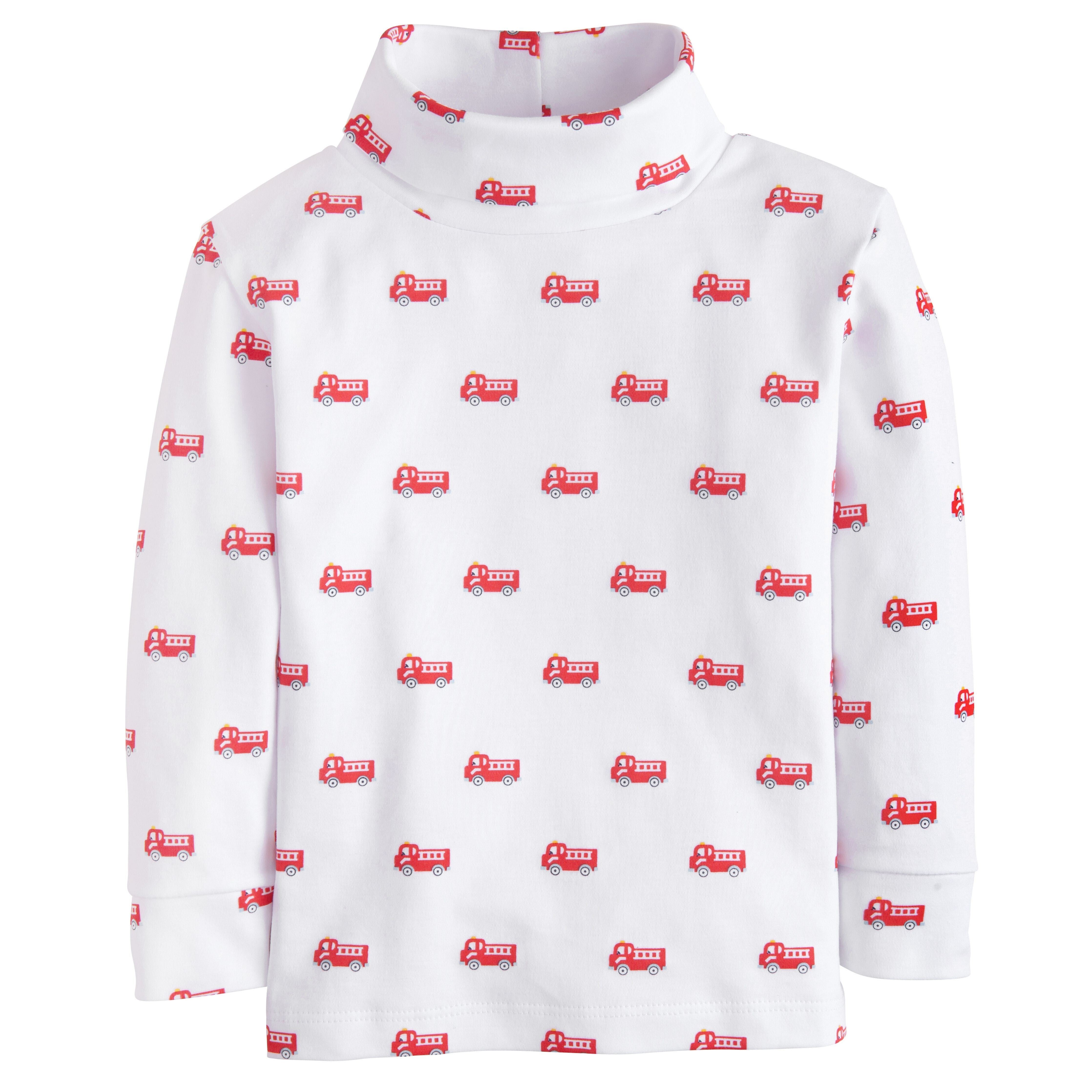 Little English Printed Turtleneck, Fire Trucks
