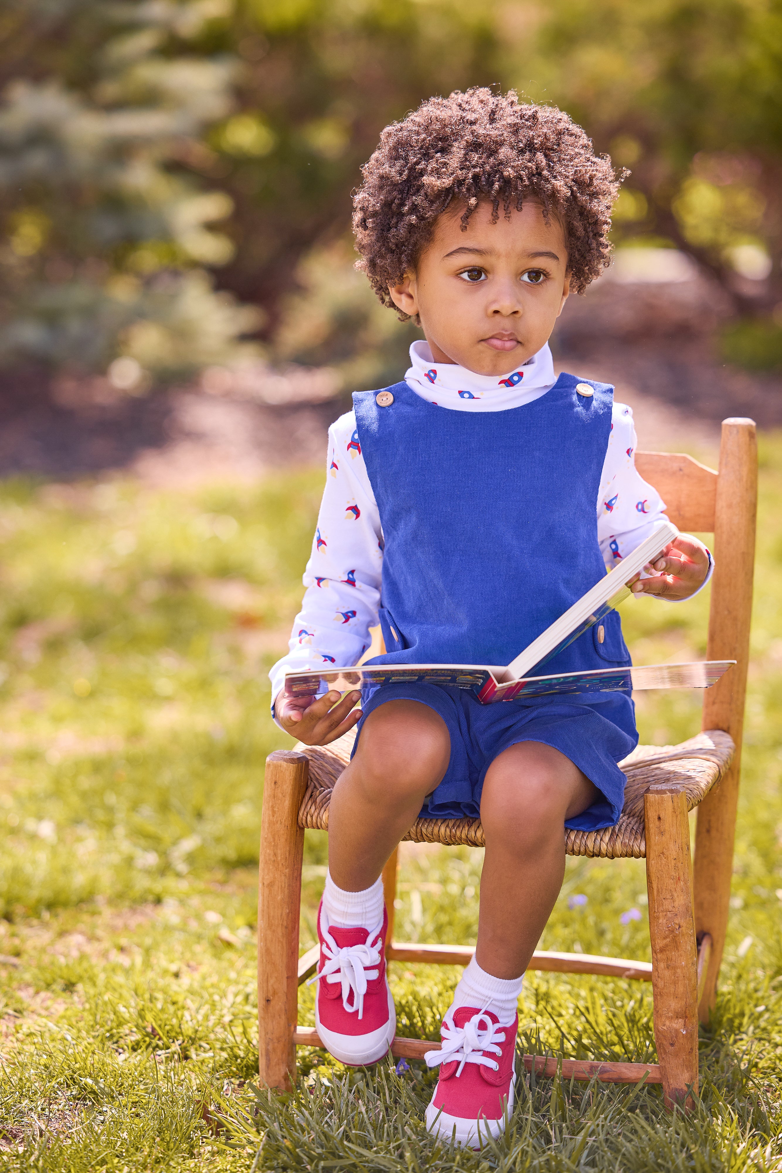 Little English Button Tab John John, Royal Corduroy