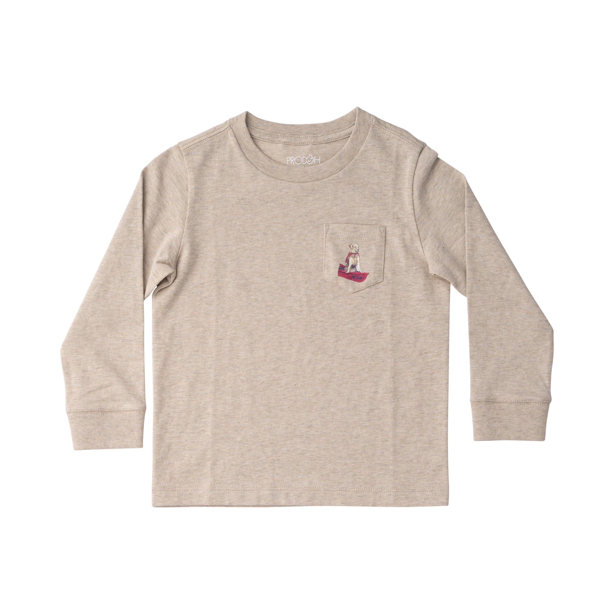 Prodoh Tee, Golden Retriever in Canoe on Trench Coat Heather