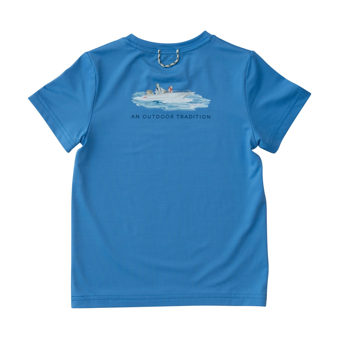 Prodoh Performance Fishing T-Shirt, Father Son Fishing Boat on Marina Blue
