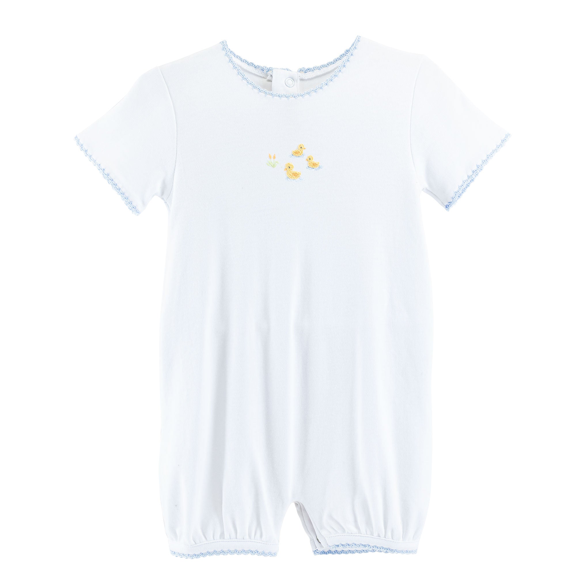 Baby Club Chic Three Little Ducks Romper with Crochet Trim
