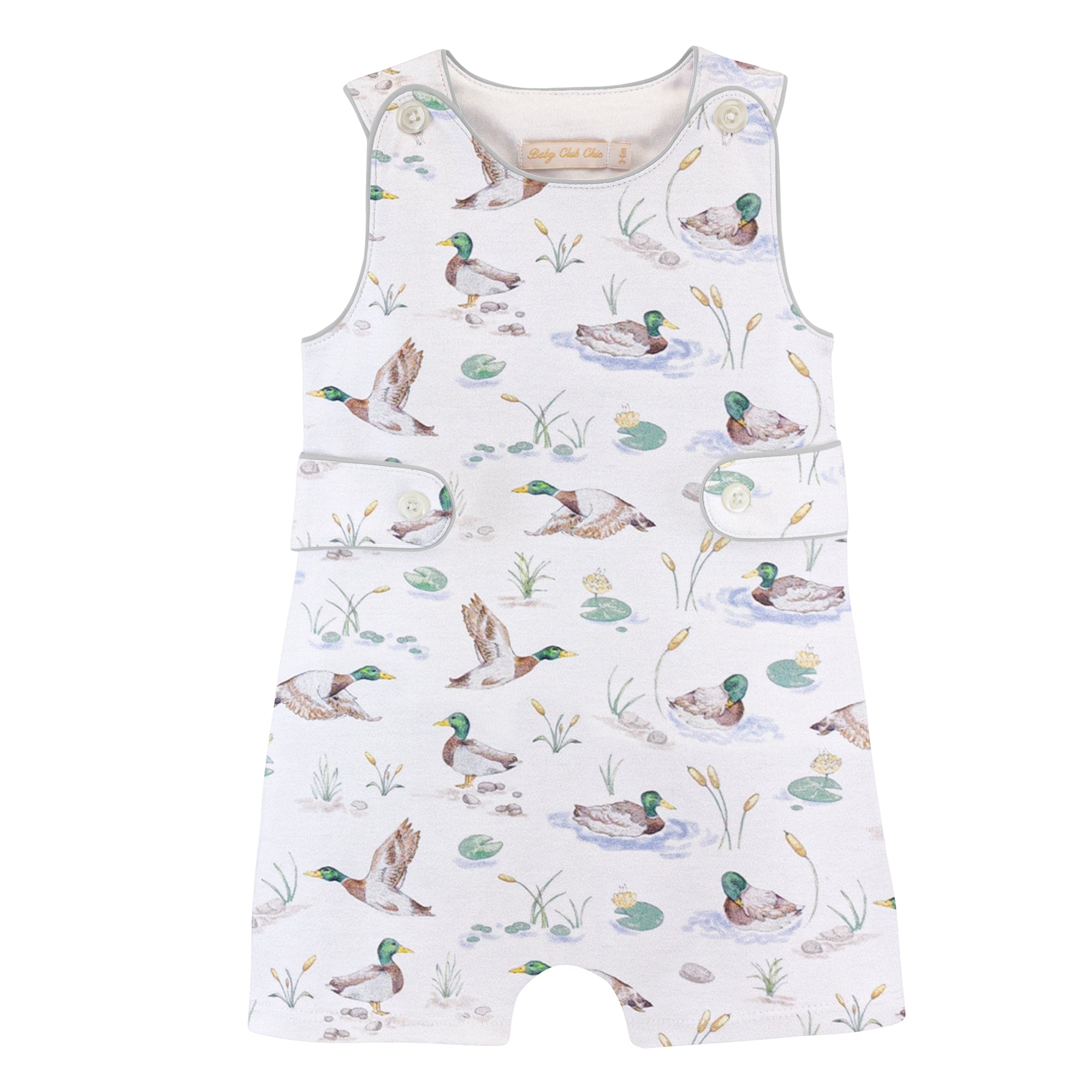 Baby Club Chic Mallard Ducks Romper with Buttons