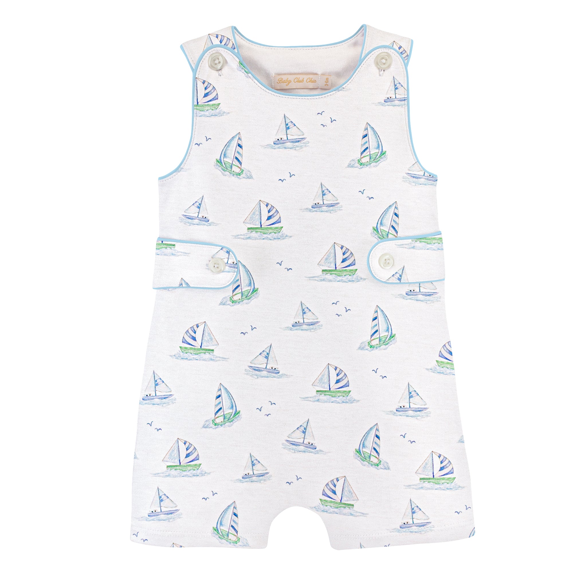 Baby Club Chic Blue Sails Romper with Buttons