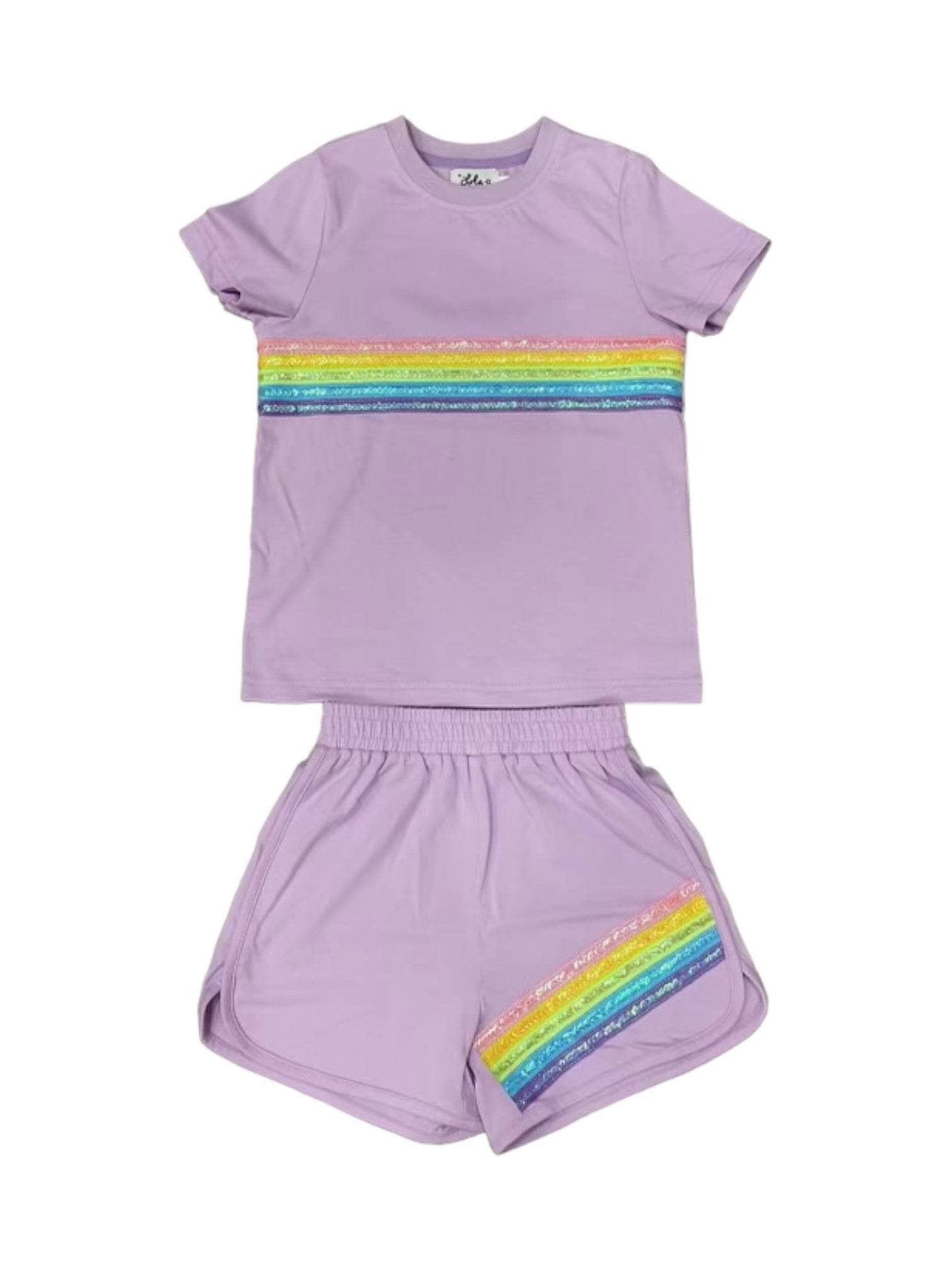 Lola & The Boys Rainbow Sequin Short Set