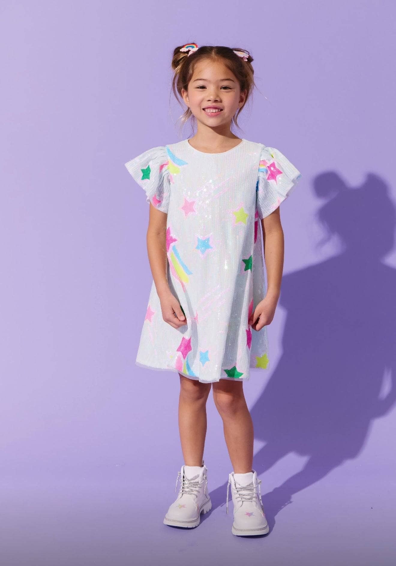 Lola & The Boys Rainbow Shooting Star Sequin Dress