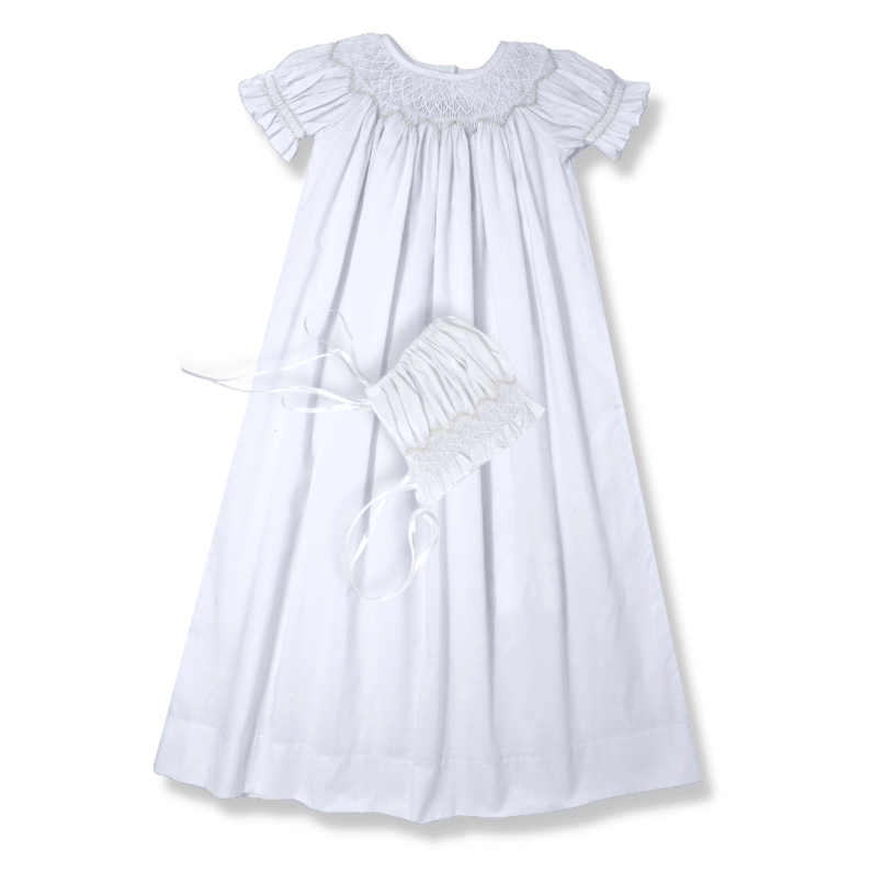 Lullaby Set Rosebud Daygown & Bonnet Set, White - shopnurseryrhymes