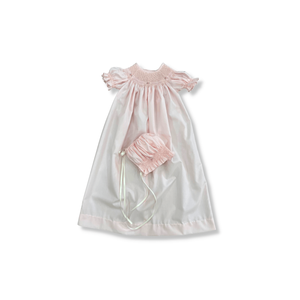 Lullaby Set Rosebud Daygown & Bonnet Set, Pink - shopnurseryrhymes