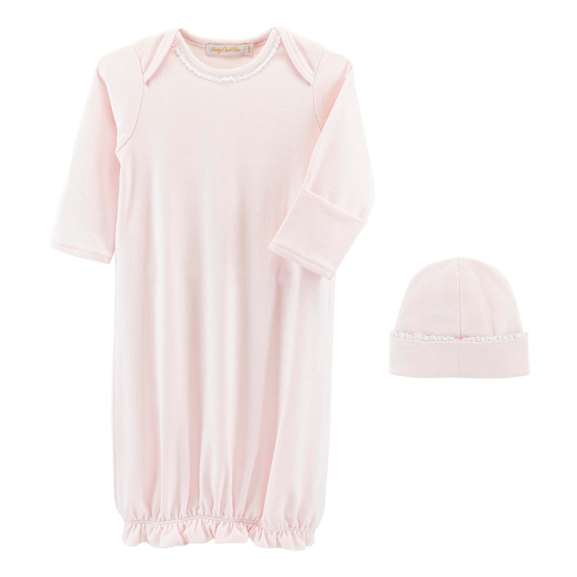 Baby Club Chic Pink Gown Set with Lace Trim