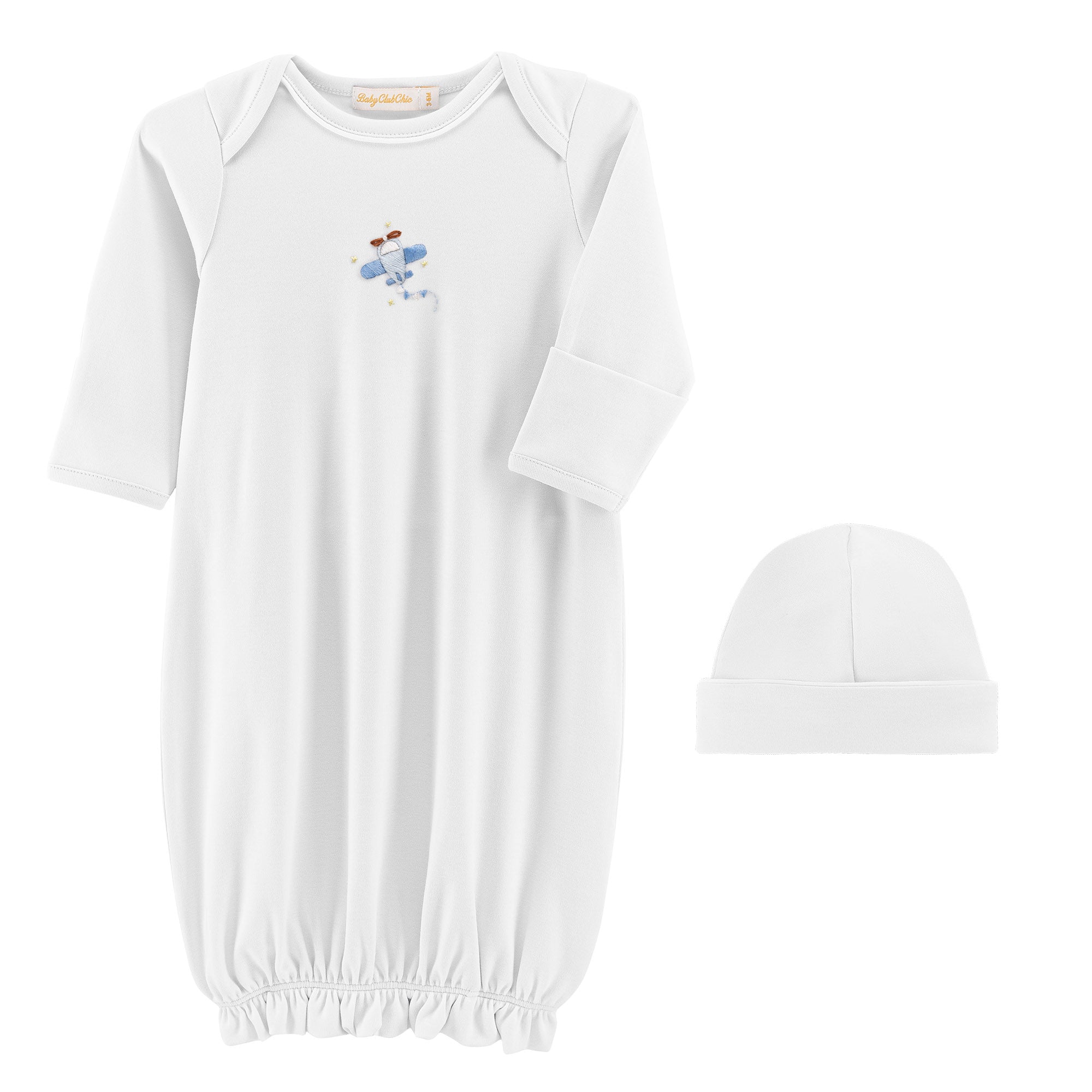 Baby Club Chic Sky Adventure Gown with Piping Trim & Hat Set