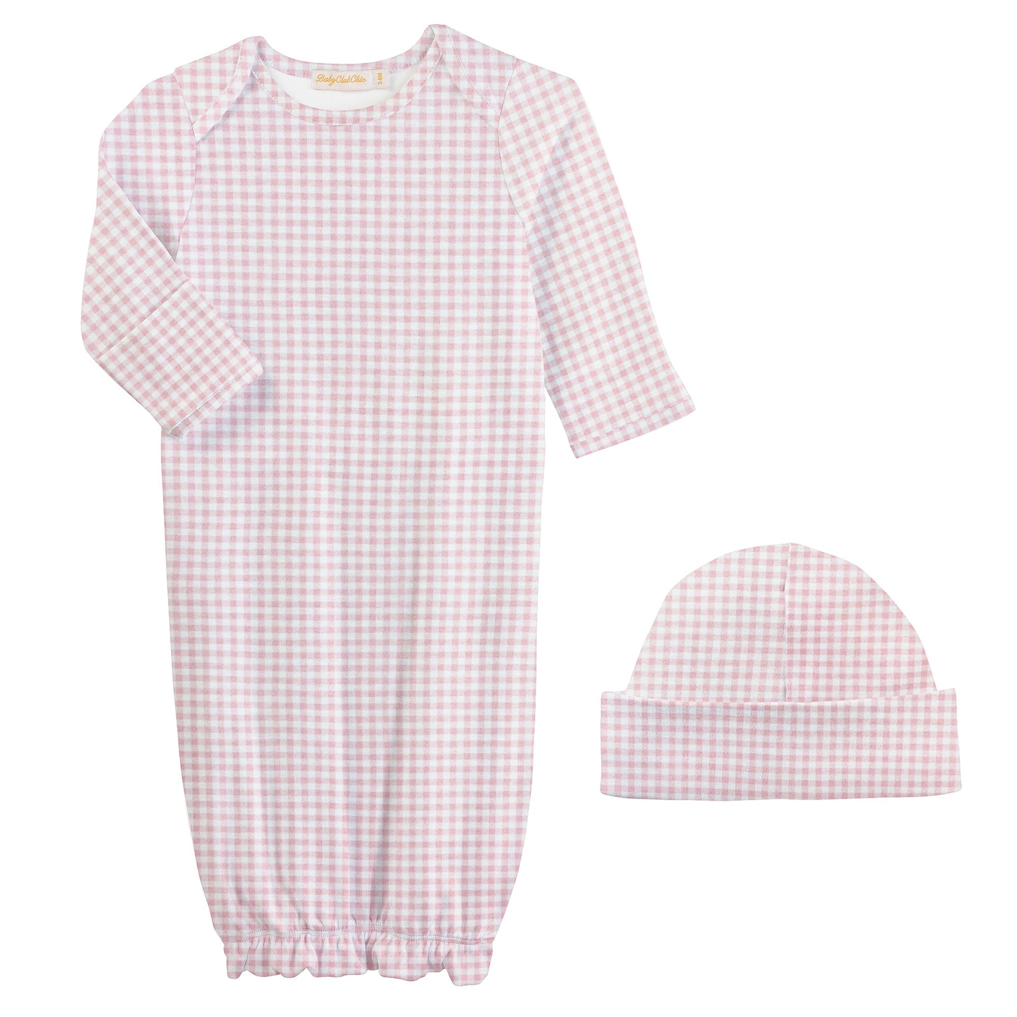Baby Club Chic Pink Minichecks Gown and Hat Set