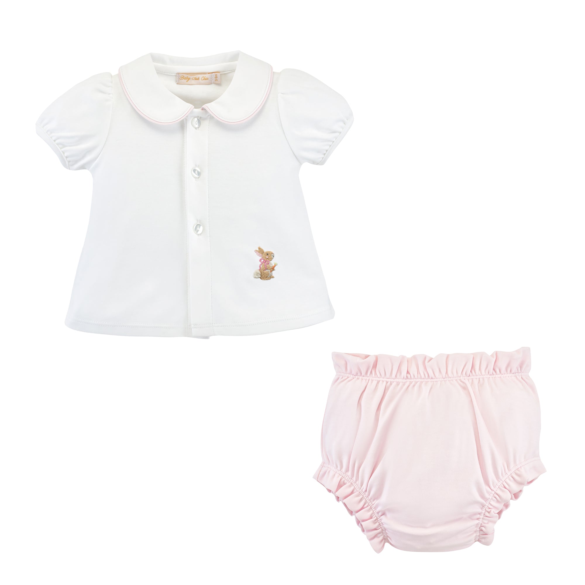 Baby Club Chic little hop - girl white tee and pink diaper cover set