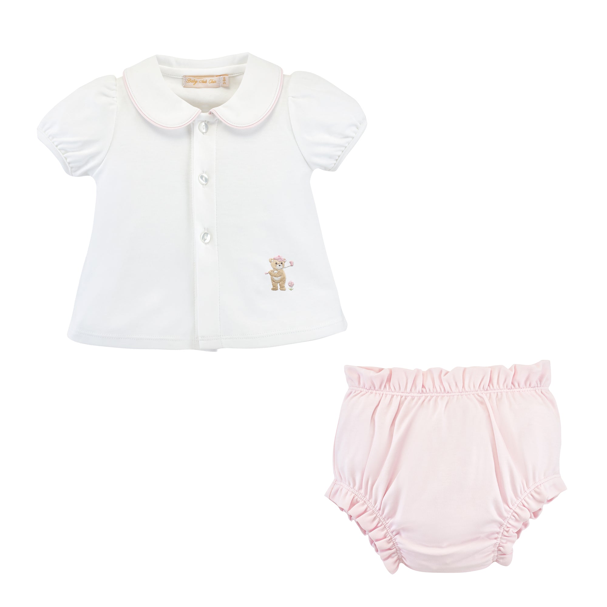 Baby Club Chic golfing bear - pink white tee and pink diaper cover set