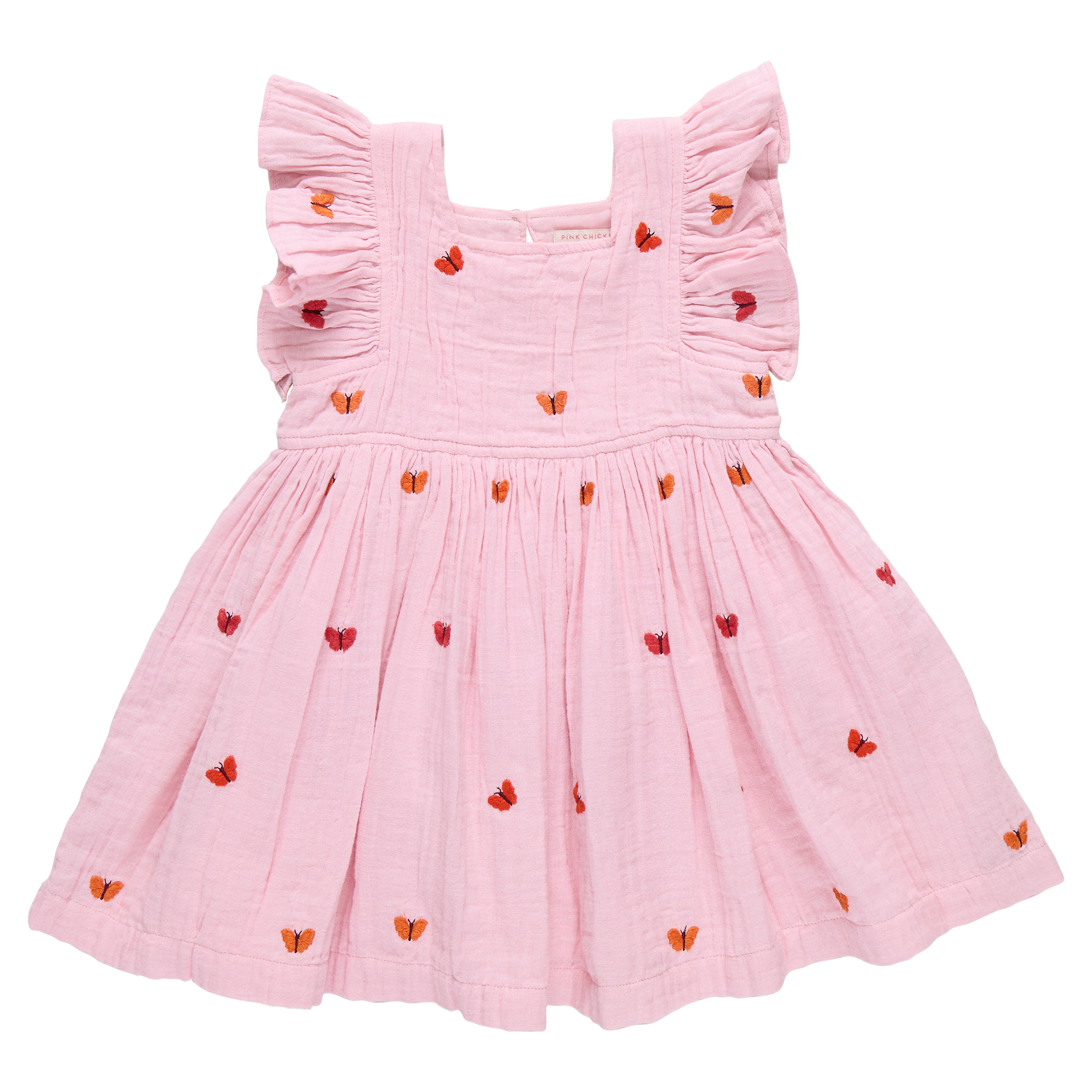 Pink Chicken Elsie Dress, Butterfly Embroidery