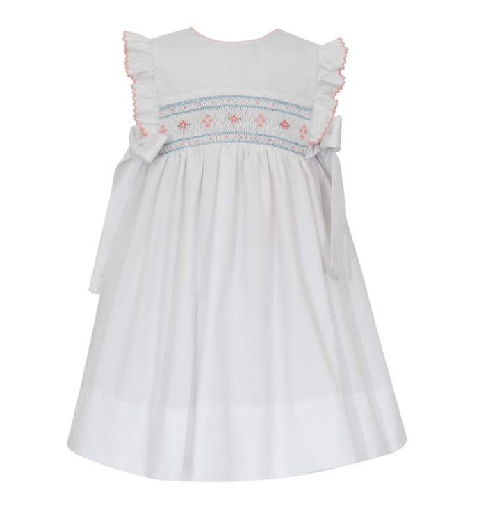 Petit Bebe Eloise White Poplin Dress with Side Bows