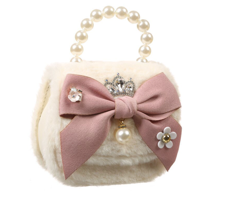 Doe A Dear Big Bow Furry Purse, Cream