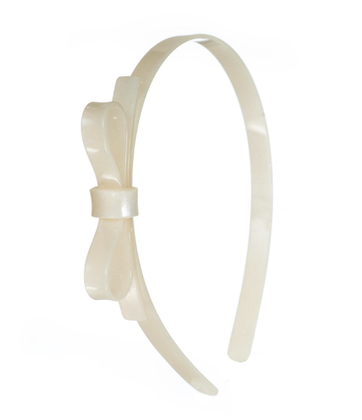 Lilies & Roses Thin Bow Headband, Pearl White