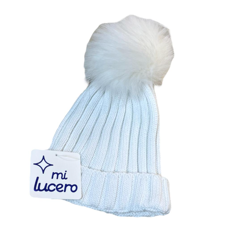 Mi Lucero Toboggan Hat, White Hat with White Pom