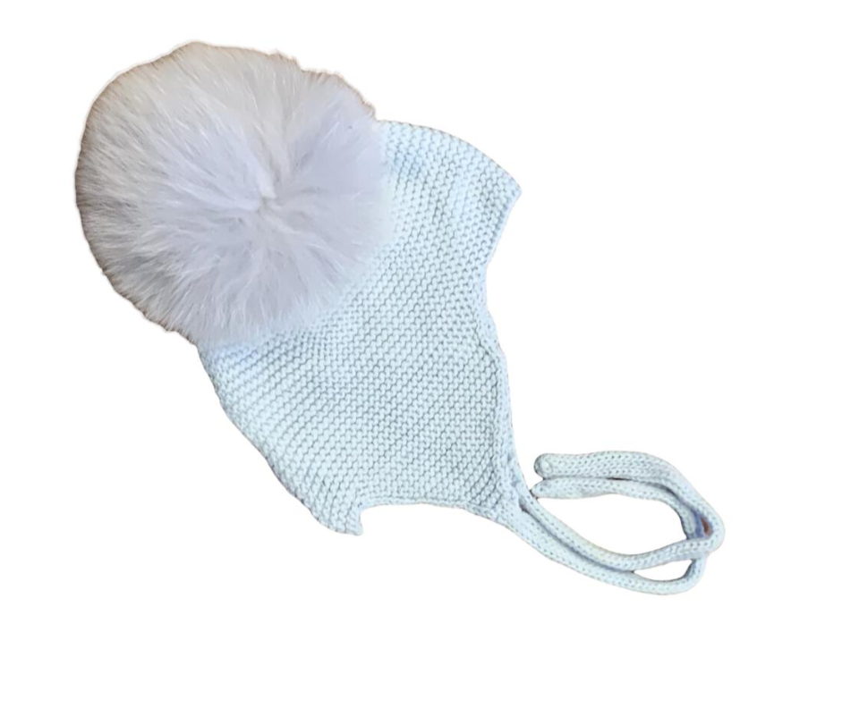 Mi Lucero Pom Aviator Hat, White with White Pom